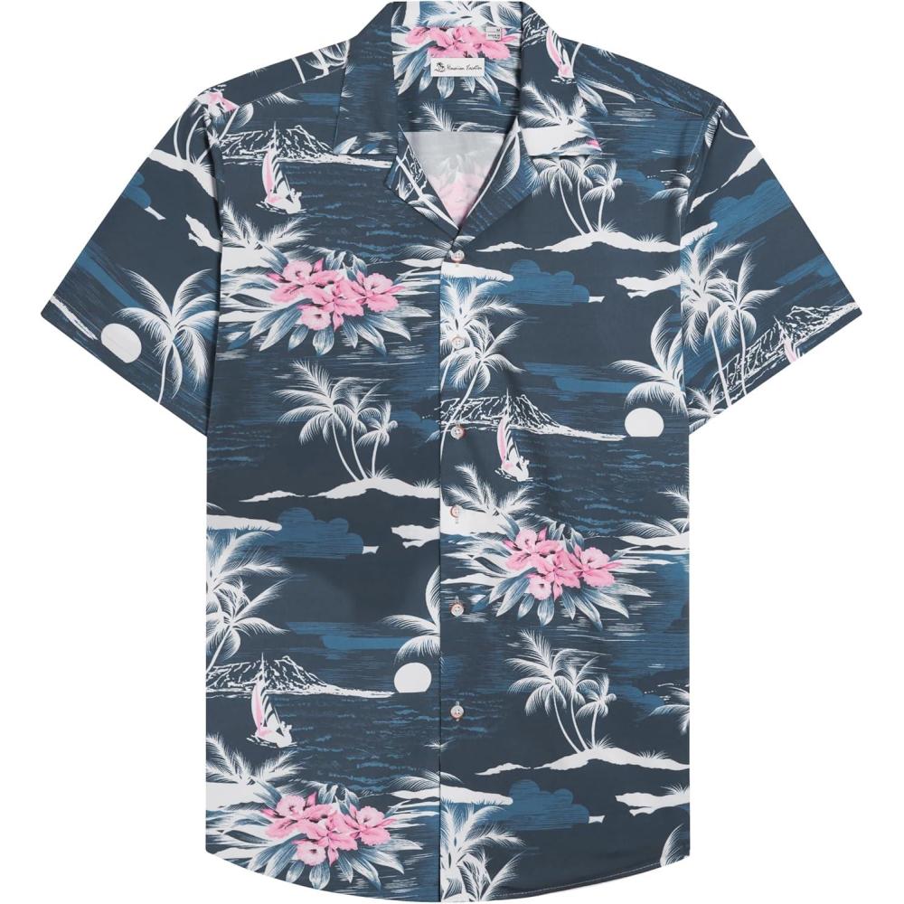 imageAlimens ampamp Gentle Hawaiian Shirt for Men Summer Beach Casual Short Sleeve Button Down Shirts Printed Tropical Vacation ShirtsDark Blue Beach