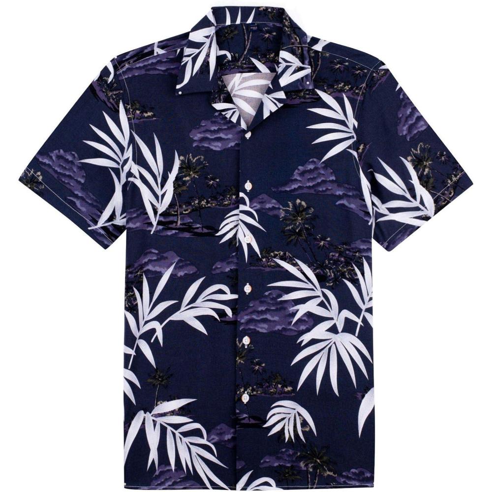 imageAlimens ampamp Gentle Hawaiian Shirt for Men Summer Beach Casual Short Sleeve Button Down Shirts Printed Tropical Vacation ShirtsDark Purple