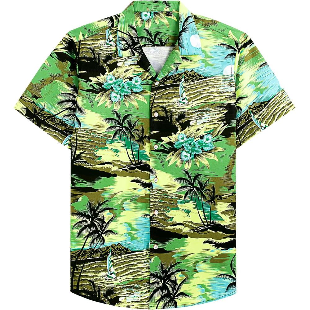 imageAlimens ampamp Gentle Hawaiian Shirt for Men Summer Beach Casual Short Sleeve Button Down Shirts Printed Tropical Vacation ShirtsGreen Beach
