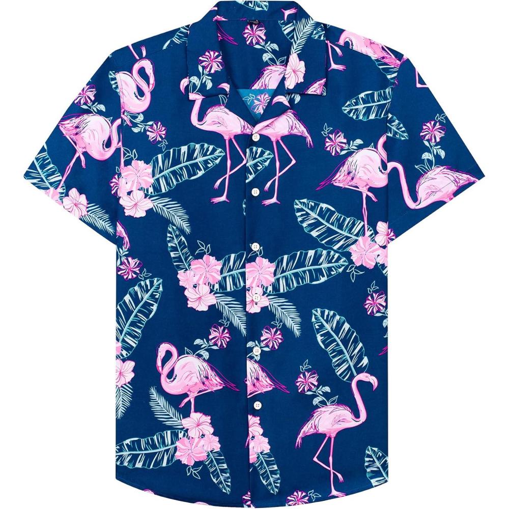 imageAlimens ampamp Gentle Hawaiian Shirt for Men Summer Beach Casual Short Sleeve Button Down Shirts Printed Tropical Vacation ShirtsNavy Rosy