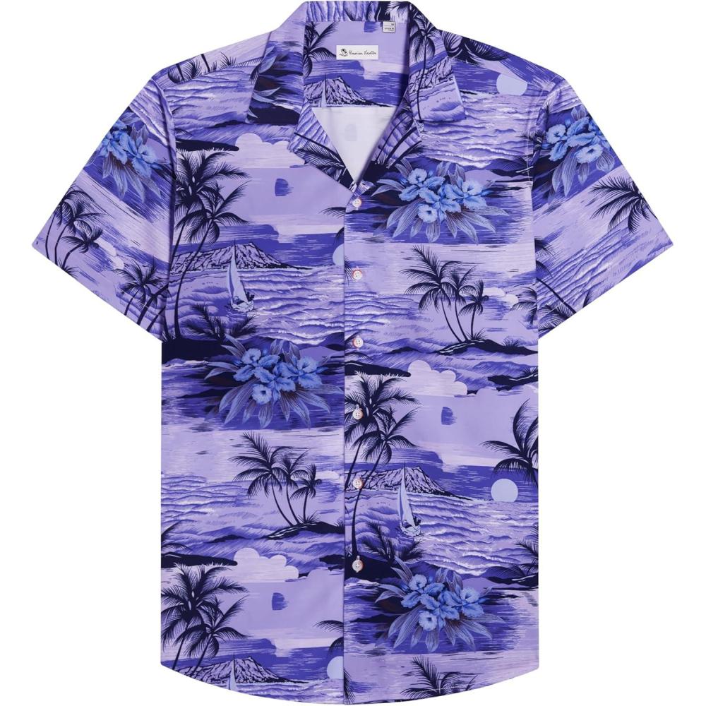 imageAlimens ampamp Gentle Hawaiian Shirt for Men Summer Beach Casual Short Sleeve Button Down Shirts Printed Tropical Vacation ShirtsPurple Beach