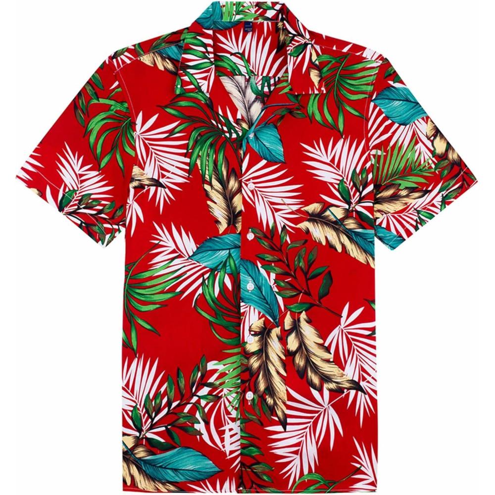imageAlimens ampamp Gentle Hawaiian Shirt for Men Summer Beach Casual Short Sleeve Button Down Shirts Printed Tropical Vacation ShirtsRed Green