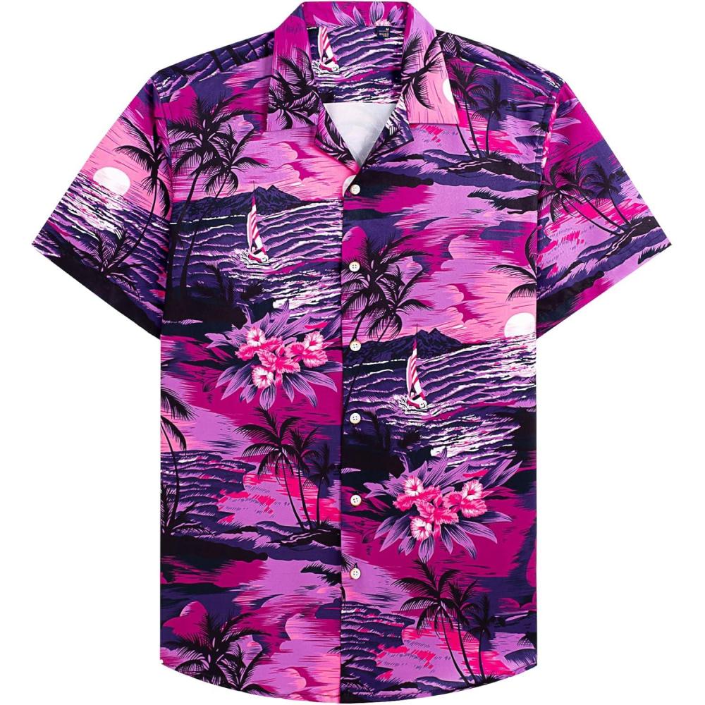 imageAlimens ampamp Gentle Hawaiian Shirt for Men Summer Beach Casual Short Sleeve Button Down Shirts Printed Tropical Vacation ShirtsRosy Beach