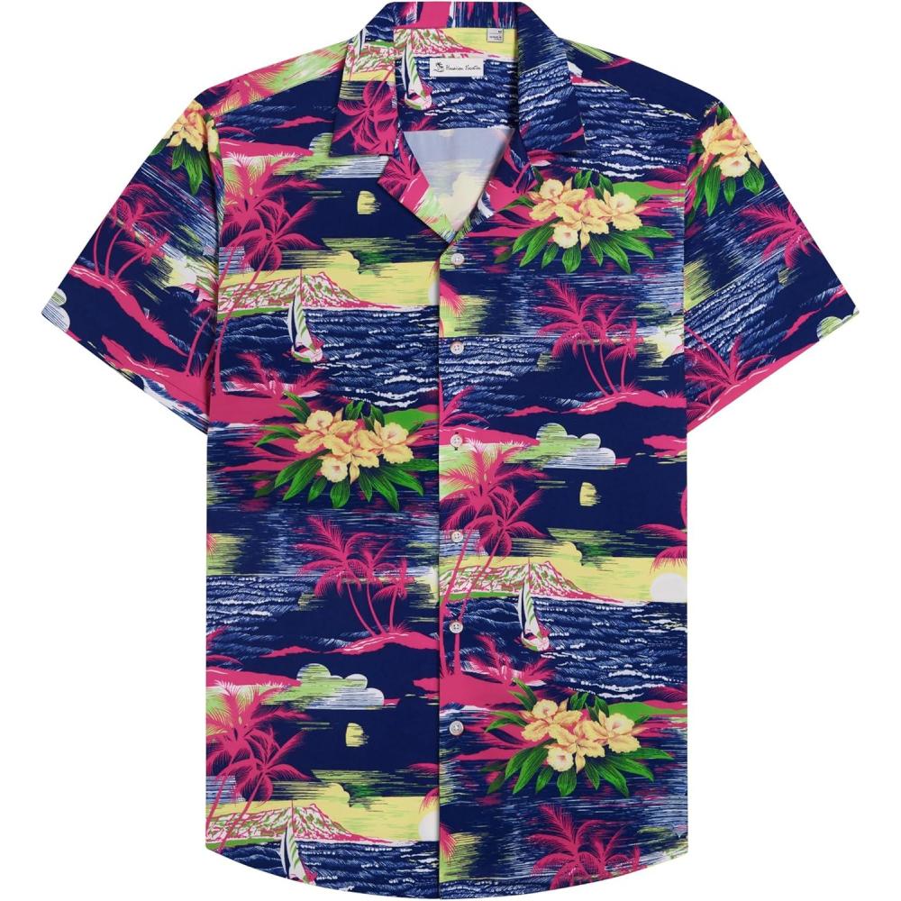 imageAlimens ampamp Gentle Hawaiian Shirt for Men Summer Beach Casual Short Sleeve Button Down Shirts Printed Tropical Vacation ShirtsRosy Blue Beach