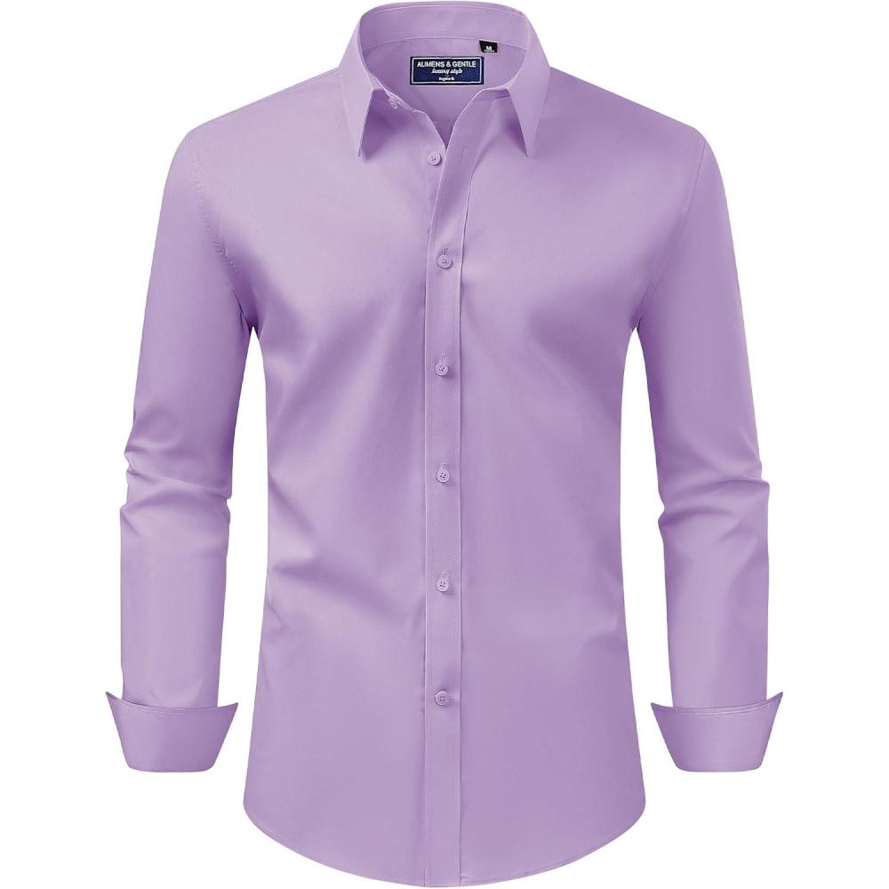 imageAlimens ampamp Gentle Mens Dress Shirt Regular Fit Stretch Stain Shield Long Sleeve Solid Business Wedding Button Down ShirtsPink Purple