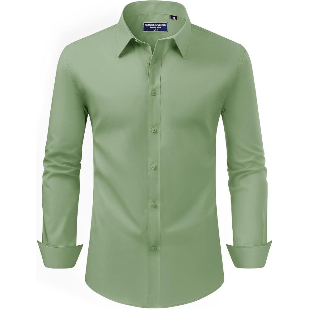 imageAlimens ampamp Gentle Mens Dress Shirt Regular Fit Stretch Stain Shield Long Sleeve Solid Business Wedding Button Down ShirtsSage Green