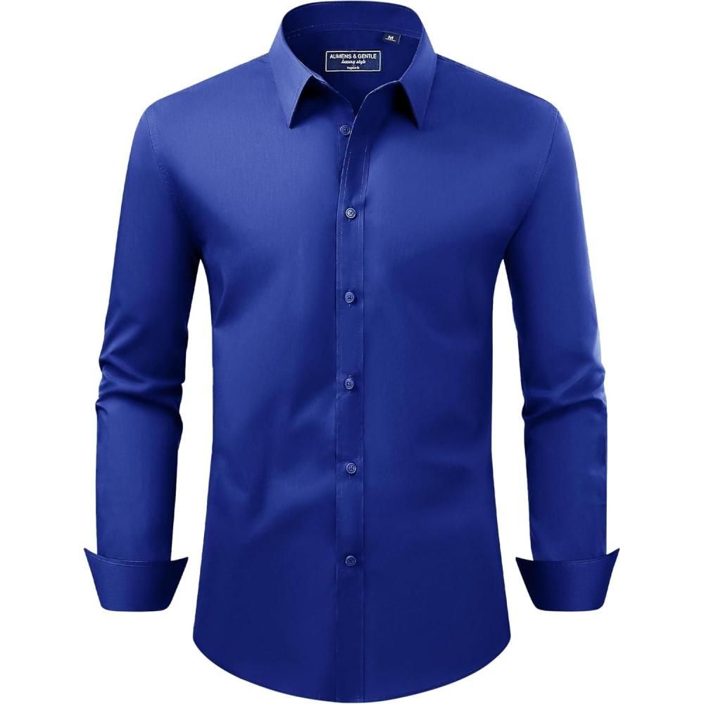 imageAlimens ampamp Gentle Mens Dress Shirt Regular Fit Stretch Stain Shield Long Sleeve Solid Business Wedding Button Down ShirtsSapphire Blue