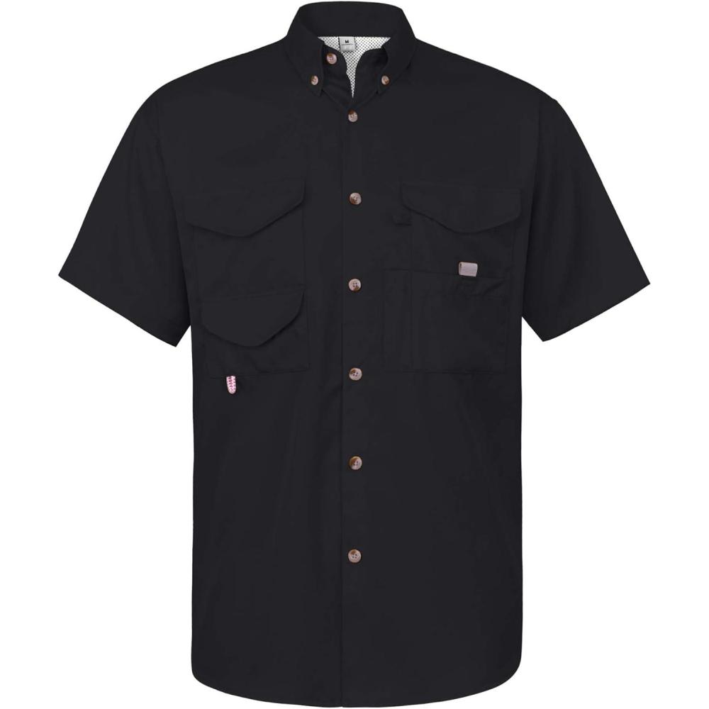 imageAlimens ampamp Gentle Short Sleeve Fishing Shirt Wicking Fabric Sun Protection Casual Button Down ShirtsBlack