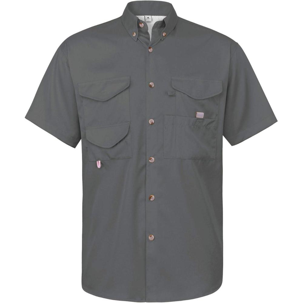 imageAlimens ampamp Gentle Short Sleeve Fishing Shirt Wicking Fabric Sun Protection Casual Button Down ShirtsDark Grey