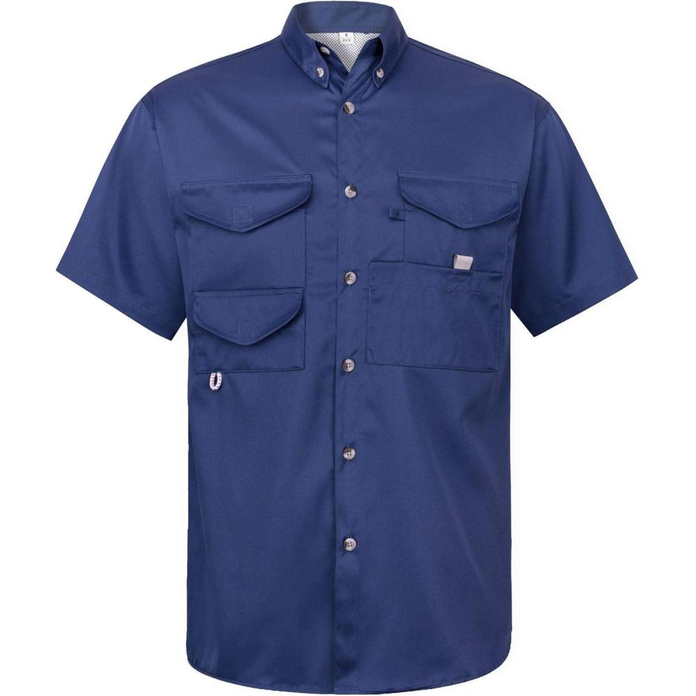 imageAlimens ampamp Gentle Short Sleeve Fishing Shirt Wicking Fabric Sun Protection Casual Button Down ShirtsNavy