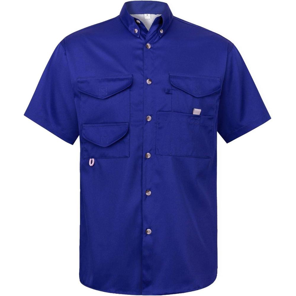 imageAlimens ampamp Gentle Short Sleeve Fishing Shirt Wicking Fabric Sun Protection Casual Button Down ShirtsRoyal Blue