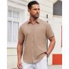 imageAlimens ampamp Gentle Mens Short Sleeve Dress Shirt Wrinkle Free Solid Casual Button Down Shirts for Summer Business WeddingKhaki