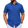 imageAlimens ampamp Gentle Mens Short Sleeve Dress Shirt Wrinkle Free Solid Casual Button Down Shirts for Summer Business WeddingRoyal Blue