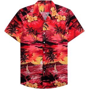 imageAlimens ampamp Gentle Hawaiian Shirt for Men Summer Beach Casual Short Sleeve Button Down Shirts Printed Tropical Vacation Shirts1609 Red