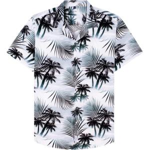 imageAlimens ampamp Gentle Hawaiian Shirt for Men Summer Beach Casual Short Sleeve Button Down Shirts Printed Tropical Vacation ShirtsBlack White Palm
