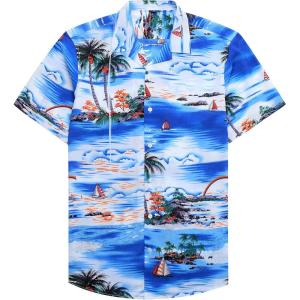imageAlimens ampamp Gentle Hawaiian Shirt for Men Summer Beach Casual Short Sleeve Button Down Shirts Printed Tropical Vacation ShirtsBlue Sky