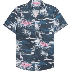 imageAlimens ampamp Gentle Hawaiian Shirt for Men Summer Beach Casual Short Sleeve Button Down Shirts Printed Tropical Vacation ShirtsDark Blue Beach