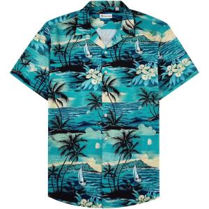 imageAlimens ampamp Gentle Hawaiian Shirt for Men Summer Beach Casual Short Sleeve Button Down Shirts Printed Tropical Vacation ShirtsDark Green Beach