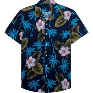 imageAlimens ampamp Gentle Hawaiian Shirt for Men Summer Beach Casual Short Sleeve Button Down Shirts Printed Tropical Vacation ShirtsNavy Blue