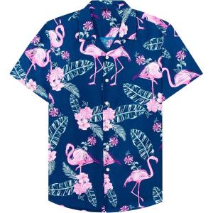 imageAlimens ampamp Gentle Hawaiian Shirt for Men Summer Beach Casual Short Sleeve Button Down Shirts Printed Tropical Vacation ShirtsNavy Rosy