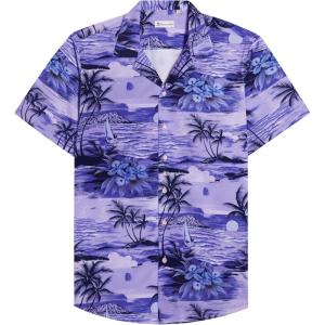 imageAlimens ampamp Gentle Hawaiian Shirt for Men Summer Beach Casual Short Sleeve Button Down Shirts Printed Tropical Vacation ShirtsPurple Beach
