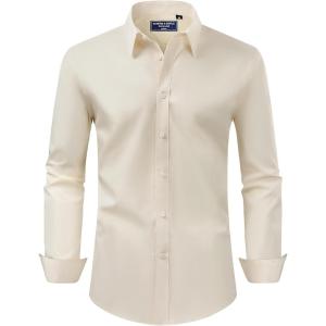 imageAlimens ampamp Gentle Mens Dress Shirt Regular Fit Stretch Stain Shield Long Sleeve Solid Business Wedding Button Down ShirtsBeige