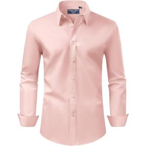 imageAlimens ampamp Gentle Mens Dress Shirt Regular Fit Stretch Stain Shield Long Sleeve Solid Business Wedding Button Down ShirtsCoral