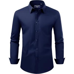 imageAlimens ampamp Gentle Mens Dress Shirt Regular Fit Stretch Stain Shield Long Sleeve Solid Business Wedding Button Down ShirtsDark Blue