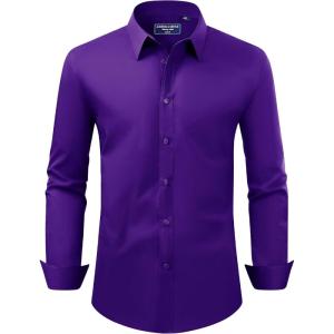 imageAlimens ampamp Gentle Mens Dress Shirt Regular Fit Stretch Stain Shield Long Sleeve Solid Business Wedding Button Down ShirtsDark Purple