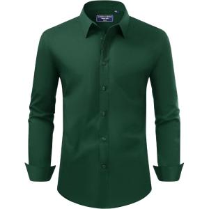 imageAlimens ampamp Gentle Mens Dress Shirt Regular Fit Stretch Stain Shield Long Sleeve Solid Business Wedding Button Down ShirtsDeep Green