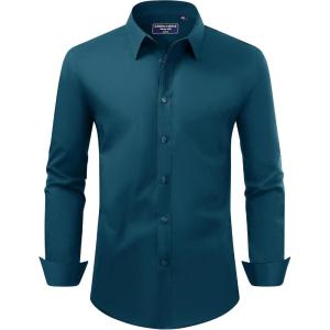 imageAlimens ampamp Gentle Mens Dress Shirt Regular Fit Stretch Stain Shield Long Sleeve Solid Business Wedding Button Down ShirtsDeep Sea