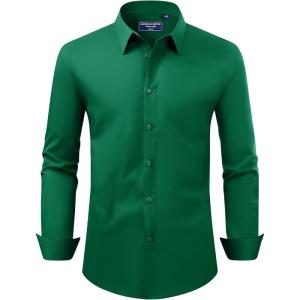 imageAlimens ampamp Gentle Mens Dress Shirt Regular Fit Stretch Stain Shield Long Sleeve Solid Business Wedding Button Down ShirtsGreen