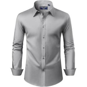 imageAlimens ampamp Gentle Mens Dress Shirt Regular Fit Stretch Stain Shield Long Sleeve Solid Business Wedding Button Down ShirtsGrey