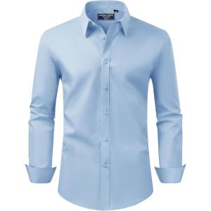 imageAlimens ampamp Gentle Mens Dress Shirt Regular Fit Stretch Stain Shield Long Sleeve Solid Business Wedding Button Down ShirtsLight Blue
