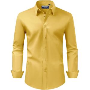 imageAlimens ampamp Gentle Mens Dress Shirt Regular Fit Stretch Stain Shield Long Sleeve Solid Business Wedding Button Down ShirtsMustard Yellow