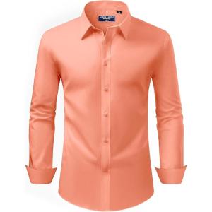 imageAlimens ampamp Gentle Mens Dress Shirt Regular Fit Stretch Stain Shield Long Sleeve Solid Business Wedding Button Down ShirtsOrange