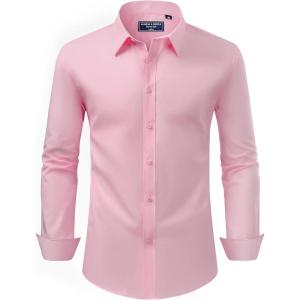 imageAlimens ampamp Gentle Mens Dress Shirt Regular Fit Stretch Stain Shield Long Sleeve Solid Business Wedding Button Down ShirtsPink