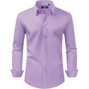imageAlimens ampamp Gentle Mens Dress Shirt Regular Fit Stretch Stain Shield Long Sleeve Solid Business Wedding Button Down ShirtsPink Purple