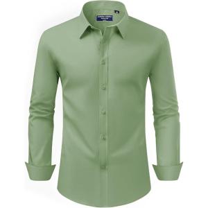 imageAlimens ampamp Gentle Mens Dress Shirt Regular Fit Stretch Stain Shield Long Sleeve Solid Business Wedding Button Down ShirtsSage Green