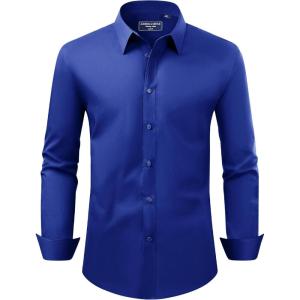 imageAlimens ampamp Gentle Mens Dress Shirt Regular Fit Stretch Stain Shield Long Sleeve Solid Business Wedding Button Down ShirtsSapphire Blue