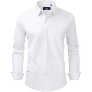 imageAlimens ampamp Gentle Mens Dress Shirt Regular Fit Stretch Stain Shield Long Sleeve Solid Business Wedding Button Down ShirtsWhite