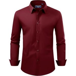 imageAlimens ampamp Gentle Mens Dress Shirt Regular Fit Stretch Stain Shield Long Sleeve Solid Business Wedding Button Down ShirtsWine Red