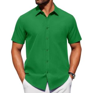 imageAlimens ampamp Gentle Mens Short Sleeve Dress Shirt Wrinkle Free Solid Casual Button Down Shirts for Summer Business WeddingBright Green
