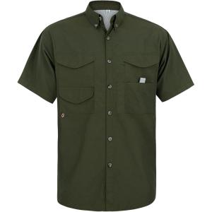 imageAlimens ampamp Gentle Short Sleeve Fishing Shirt Wicking Fabric Sun Protection Casual Button Down ShirtsArmy Green