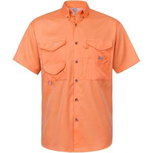 imageAlimens ampamp Gentle Short Sleeve Fishing Shirt Wicking Fabric Sun Protection Casual Button Down ShirtsOrange