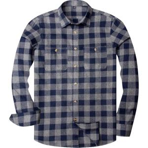 imageAlimens ampamp Gentle Mens Button Down Regular Fit Long Sleeve Plaid Flannel Casual ShirtsGrey Navy Plaid
