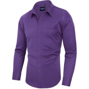 imageAlimens ampamp Gentle Mens Dress Shirts Long Sleeve WrinkleFree Stretch Shirts Solid Formal Button Down Shirt with PocketAg Purple