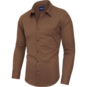 imageAlimens ampamp Gentle Mens Dress Shirts Long Sleeve WrinkleFree Stretch Shirts Solid Formal Button Down Shirt with PocketCoffee