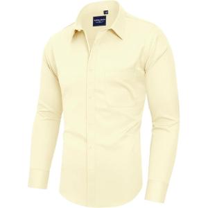 imageAlimens ampamp Gentle Mens Dress Shirts Long Sleeve WrinkleFree Stretch Shirts Solid Formal Button Down Shirt with PocketMilk Yellow