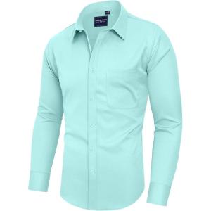 imageAlimens ampamp Gentle Mens Dress Shirts Long Sleeve WrinkleFree Stretch Shirts Solid Formal Button Down Shirt with PocketMint Green